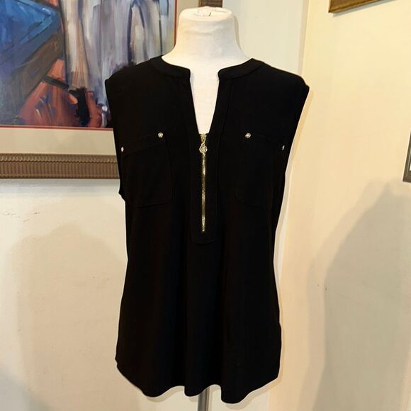 Anne Klein Black/Gold Sleeveless Top with Zipper Front Size XL - Picture 1 of 11
